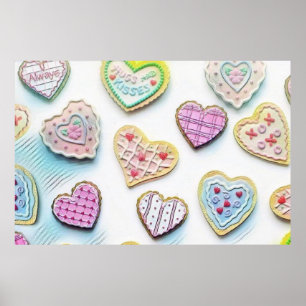 Póster Sentidos corazones alegres y coloridos dibujos