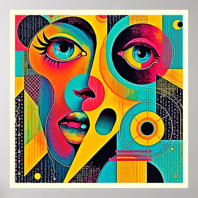 Póster Sentimientos Coloridos: Rostro Abstracto (Frente)