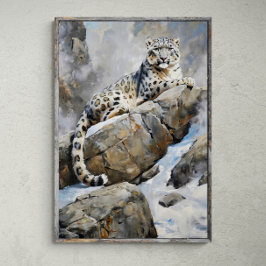 Póster Sentinel majestuoso: Leopardo de la nieve en el ro