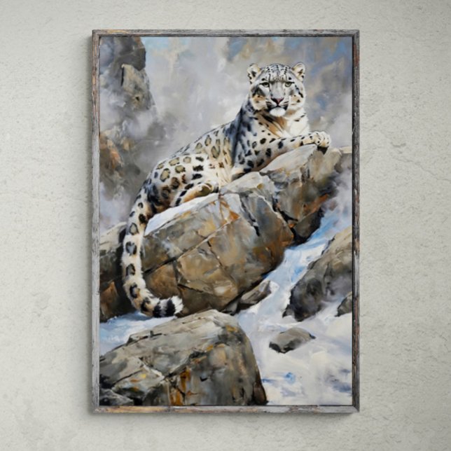 Póster Sentinel majestuoso: Leopardo de la nieve en el ro (Subido por el creador)