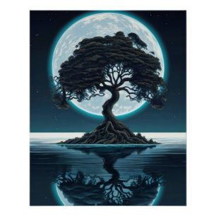 Póster Sentinel solitario: Un árbol abraza el océano