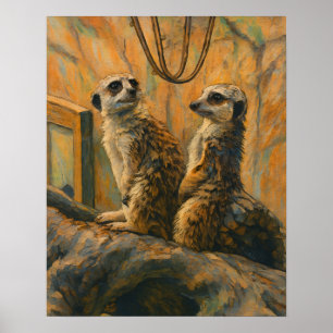 Póster Sentineles de quietud - Pareja de Meerkat en rama