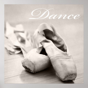 Póster Sepia Ballet Slipper Pointe Shointe Dance Template