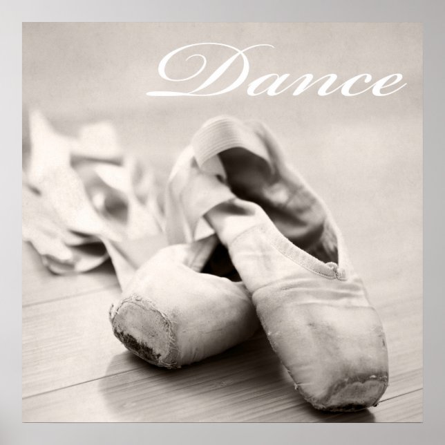Póster Sepia Ballet Slipper Pointe Shointe Dance Template (Frente)