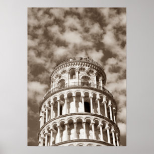 Póster Sepia Brown Leaning Tower de Pisa Italia