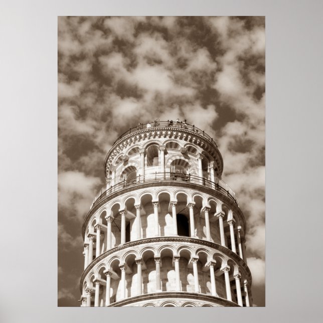 Póster Sepia Brown Leaning Tower de Pisa Italia (Frente)
