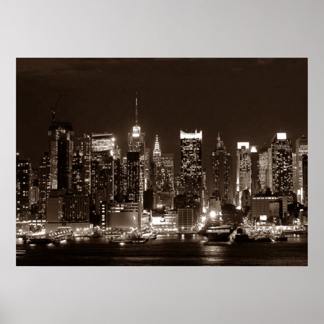 Póster Sepia Brown New York City Night Artwork (Frente)