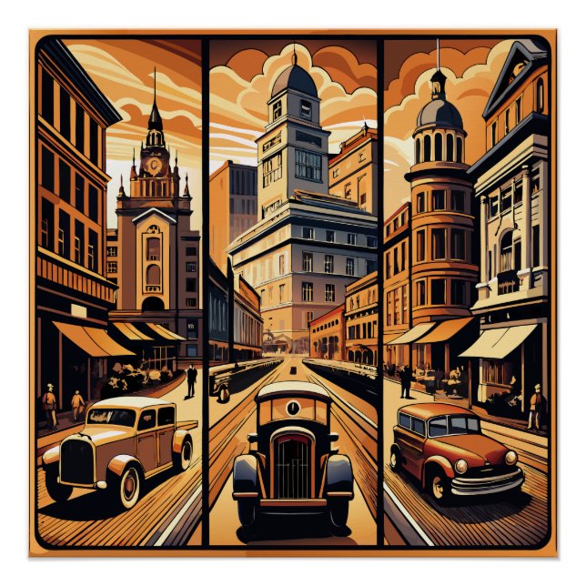 Póster Sepia Cityscape Triptych (Anverso)