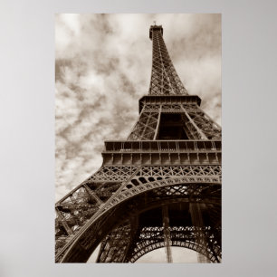 Póster Sepia Eiffel Torre Paris Romance City