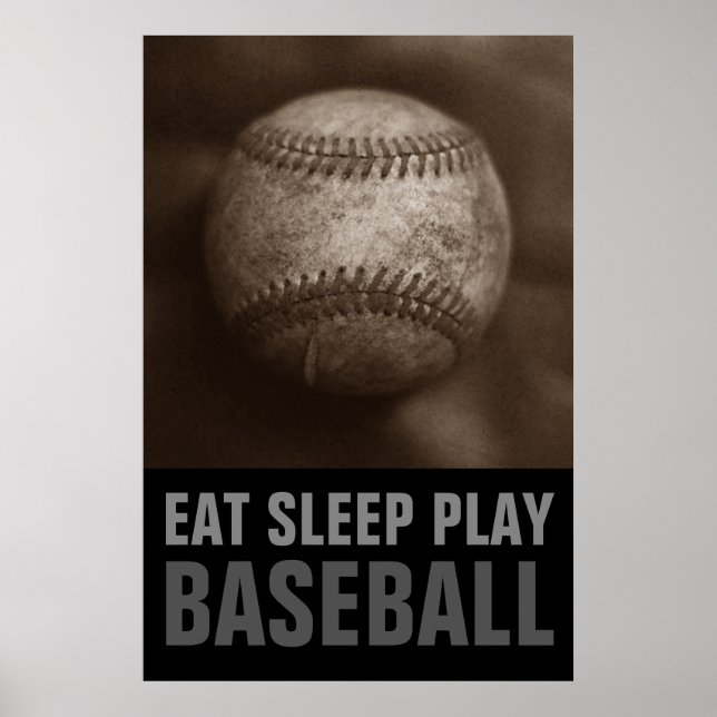 Póster Sepia Vintage Eat Sleep Play Béisbol (Frente)