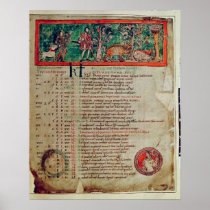 Póster September: tending the boar, from a Calendar