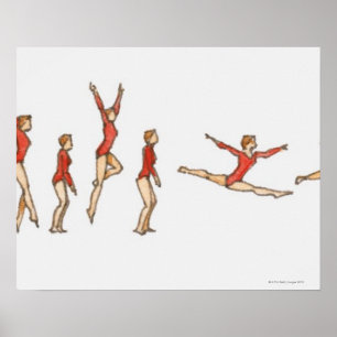 Póster Sequence of illustrations showing female gymnast