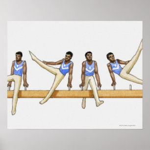Póster Sequence of illustrations showing male gymnast