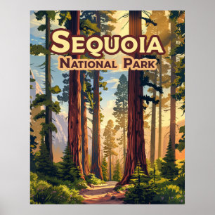 Póster Sequoia National Park California Tree Retro