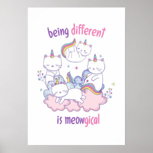 Póster Ser diferente es meowgical Gato unicornio divertid