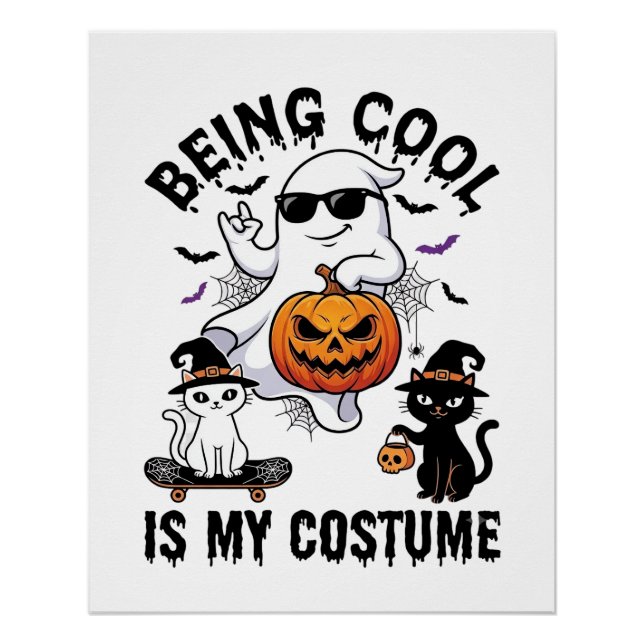 Póster Ser Genial Es Disfraz Fantasma De Halloween Gato C (Anverso)