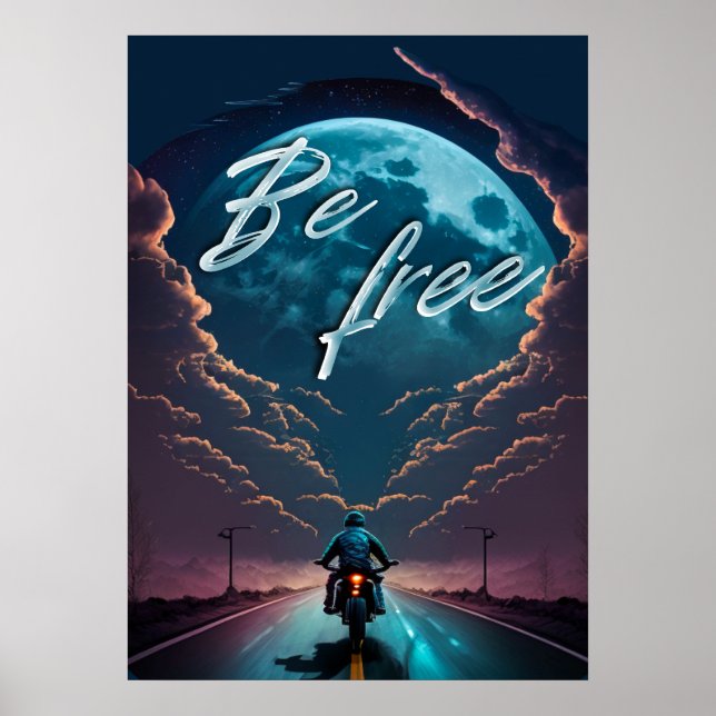 Póster Ser libre | Motocicleta a la luz de la luna (Frente)