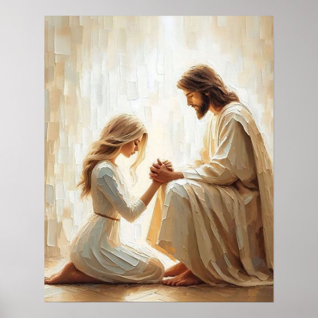 Póster Ser perdonado, pintura cristiana, Jesús y mujer (Frente)