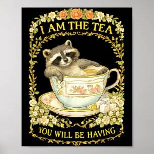 Póster Será divertido el té con mapache humor británico