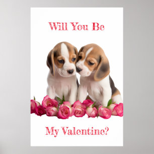 Póster ¿Serás Mi Afiche De Besada De San Valentín Beagles