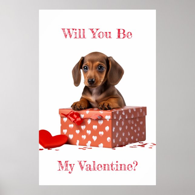 Póster Serás Mi Caja Roja De Valentine Dachshund (Frente)
