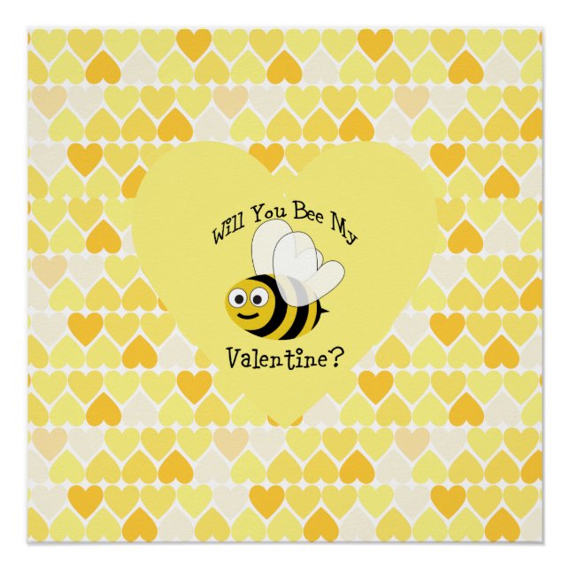 Póster ¿Serás Mi Valentín? Corazones amarillas (Anverso)