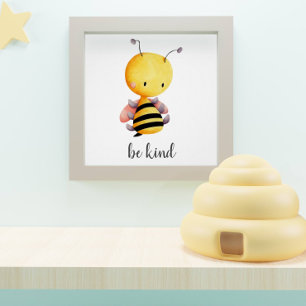 Póster Sérate Amable Abeja Amarilla y Rosa Guardería Infa