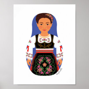 Póster Serb Brunette Matryoshka Poster