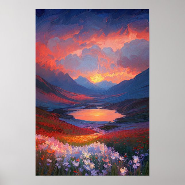 Póster Serenade de Crimson en el lago de la montaña (Frente)