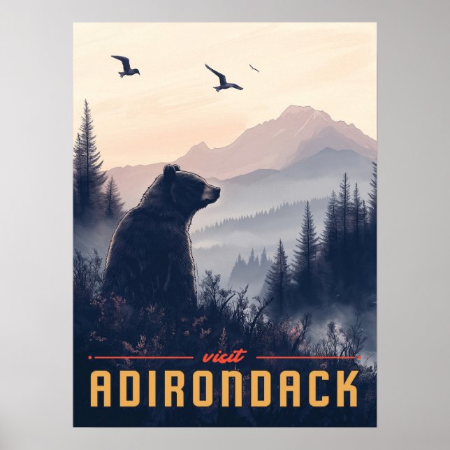 Póster Serene Adirondack Bear: Una Vendimia (Frente)