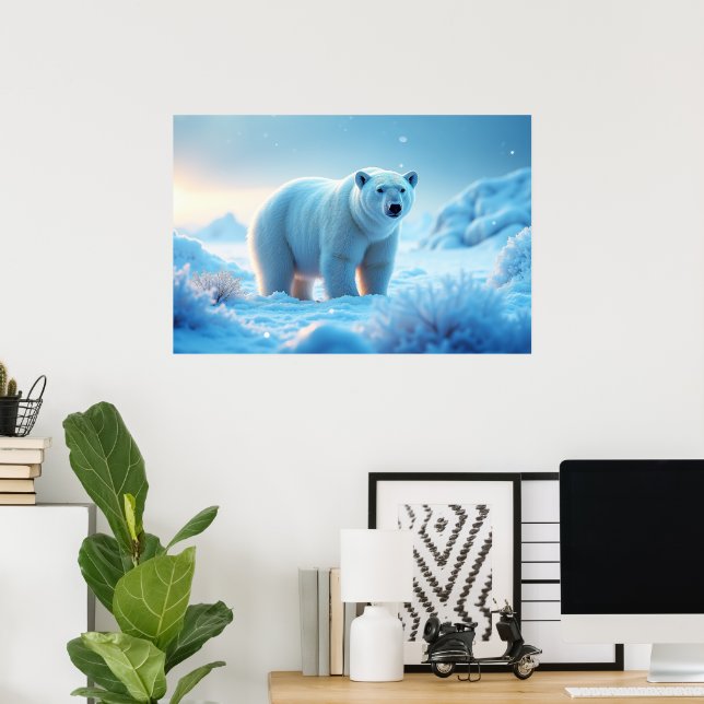 Póster Serene Arctic Sunset con oso polar - Naturaleza (Oficina en casa)