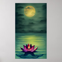 Serene Bella Flor Lotus y una Luna Llena