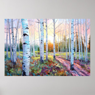 Póster Serene Birch Forest Watercolor Art Print