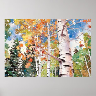 Póster Serene Birch Forest Watercolor Art Print