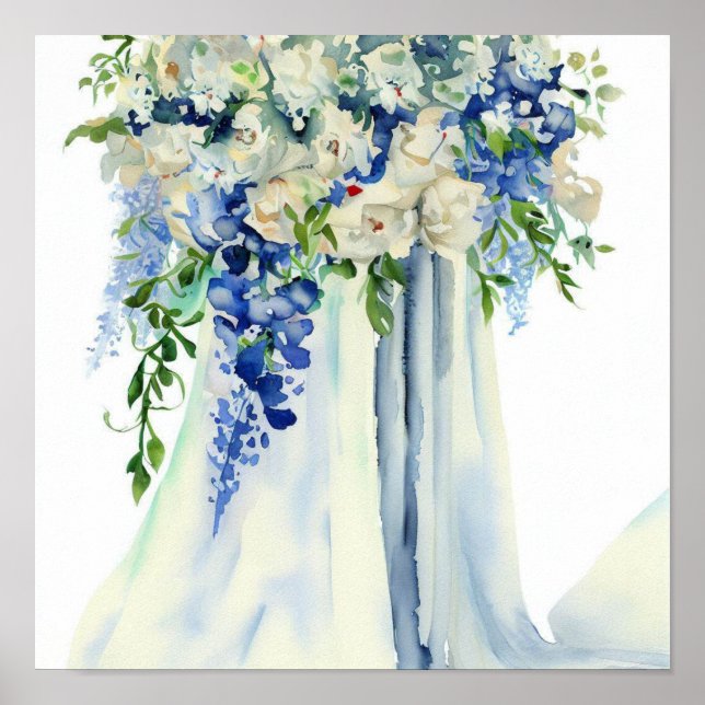 Póster Serene Blues, Bridal Cascading Bouquet 1, (Frente)