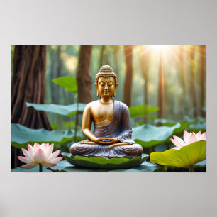 Póster Serene Buddha Estatua Zen Vibes Harmony Garden Tra