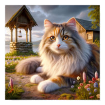 Serene Calico Cat en un tranquilo campo