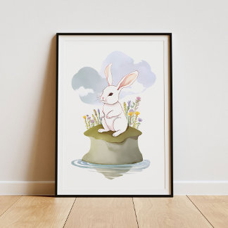 Póster Serene Conejo Blanco en la Isla Meadow