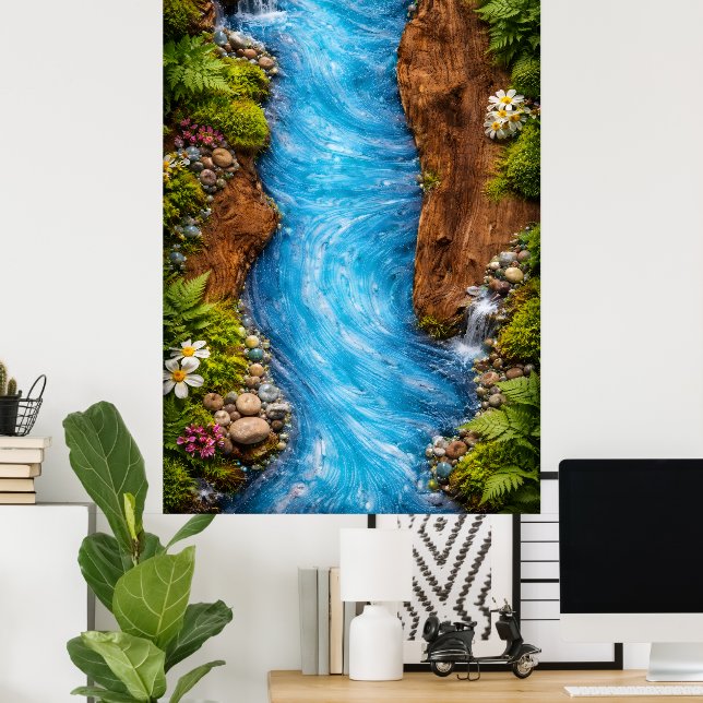 Póster Serene Forest Stream Tranquil Nature Water Art (Oficina en casa)