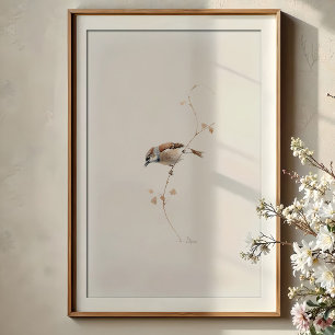 Póster Serene House Sparrow Watercolor Art