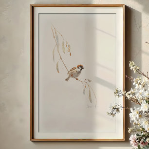 Póster Serene House Sparrow Watercolor Art