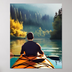 Póster Serene Kayaking Scene   Hombre en Kayak en las mon