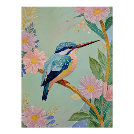 Póster Serene Kingfisher en un paraíso floral