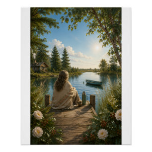 Póster Serene Lakeside Retreat Botanical Nature Wall Art