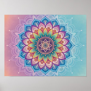 Póster Serene Mandala: Un Pastel Kaleidoscope