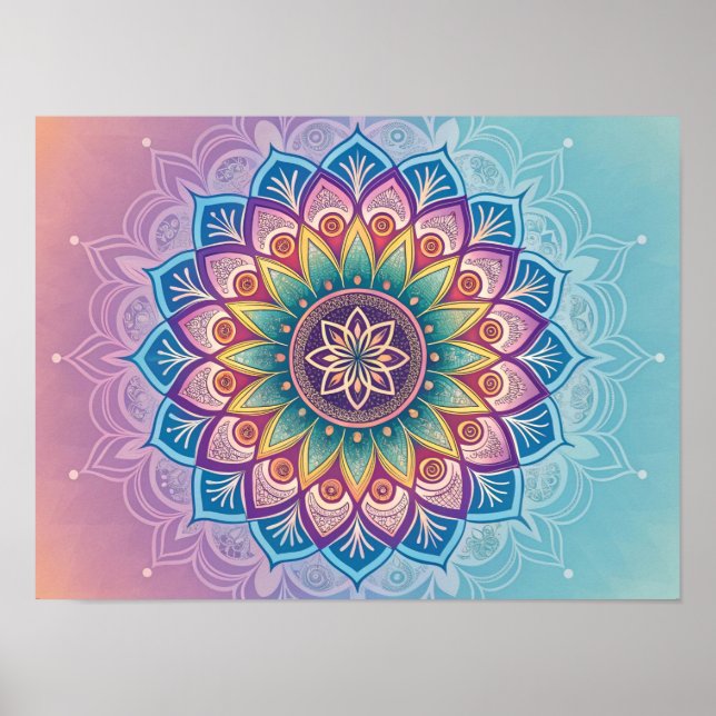 Póster Serene Mandala: Un Pastel Kaleidoscope (Frente)