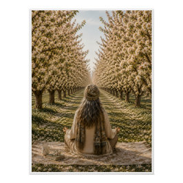 Póster Serene Meditation in Blooming Orchard Floral Wall 