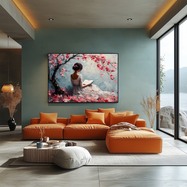 Póster Serene Mujer leyendo bajo flores de cerezo (Subido por el creador)