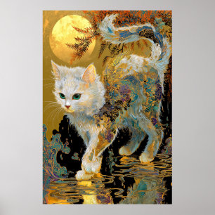 Póster Serene Rinpa Cat   Zen de oro japonés