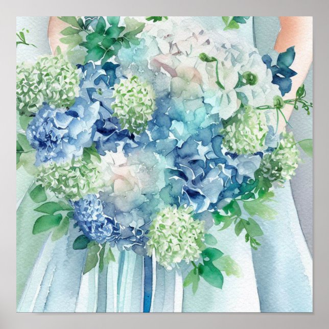Póster Serene Seafoam, Bridal Cascading Bouquet 1, (Frente)